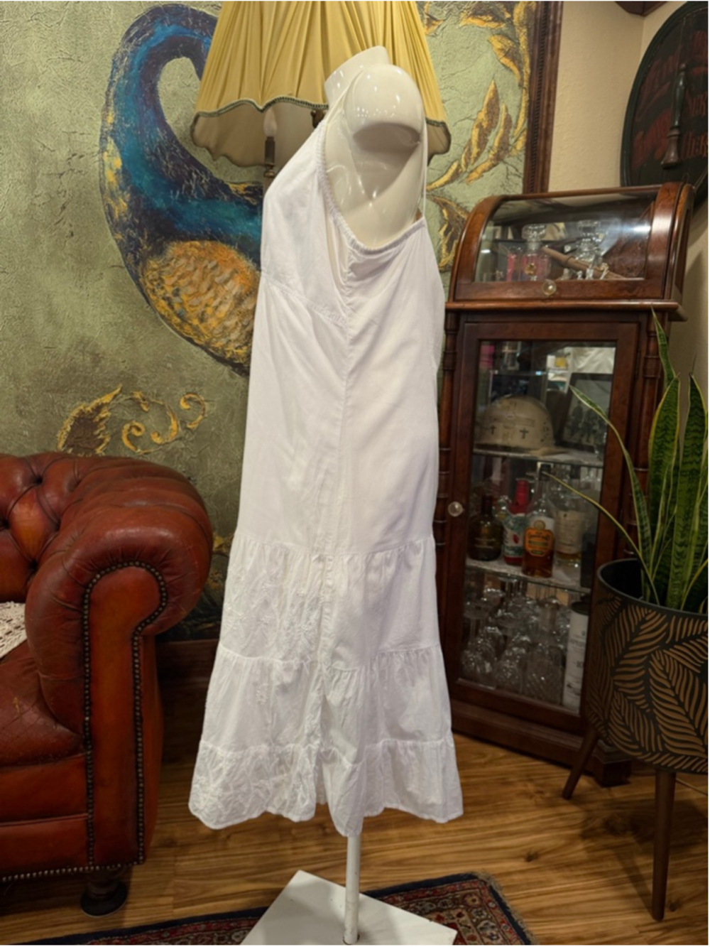 Karina-Highway White 100% Cotton Eyelet Tiered Midi Dress Resort Boho Medium - Picture 6 of 13